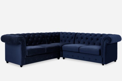 Jacques L Shape Sectional Sofa Midnight Blue Velvet Castlery