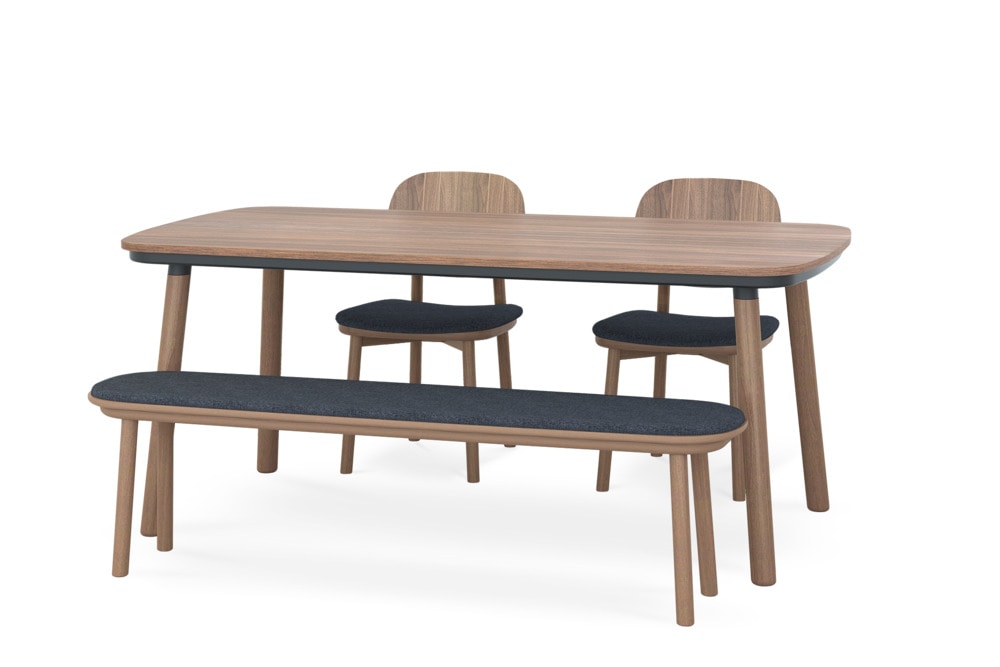 Strato Walnut Dining Table with Bench and 2 Chairs Castlery Singapore